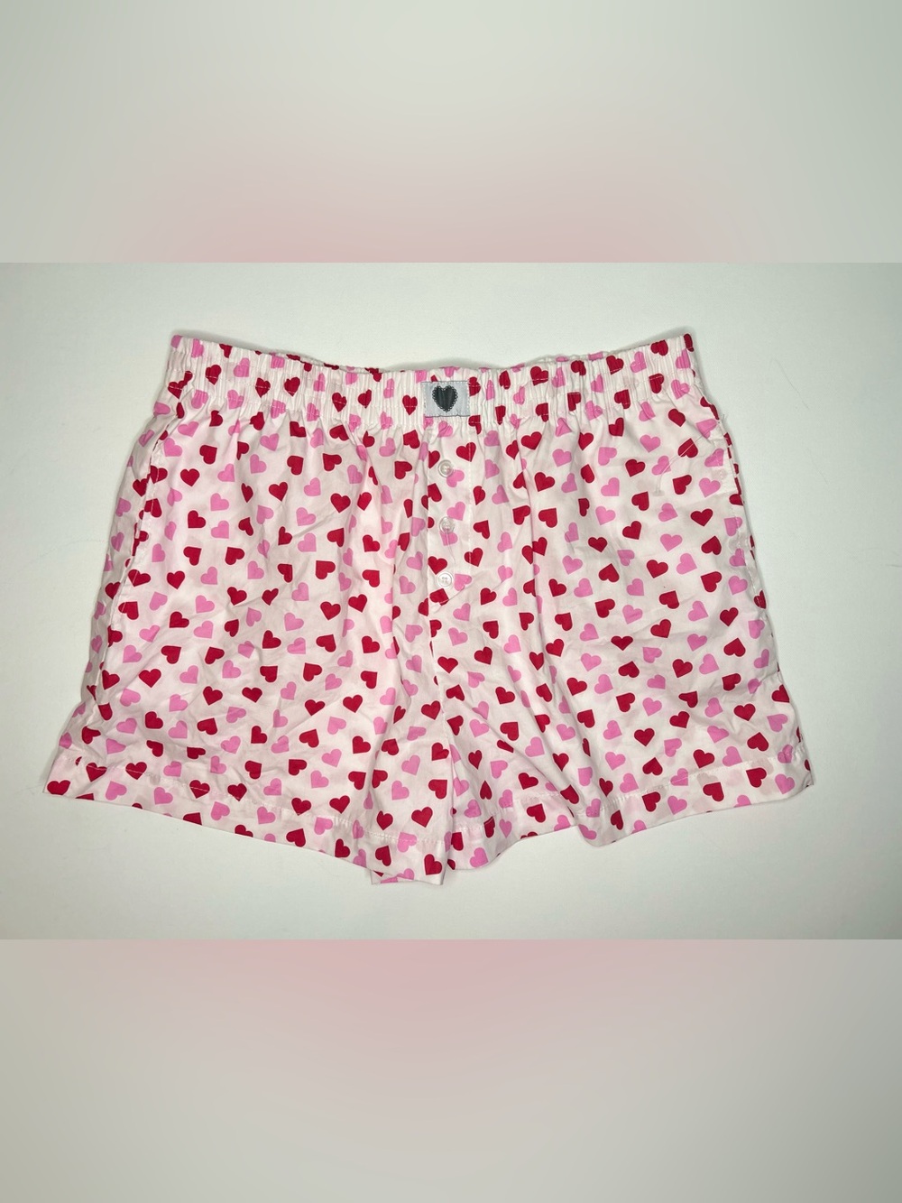 Pink Heart-Print 100% Cotton Sleep Boxer Shorts